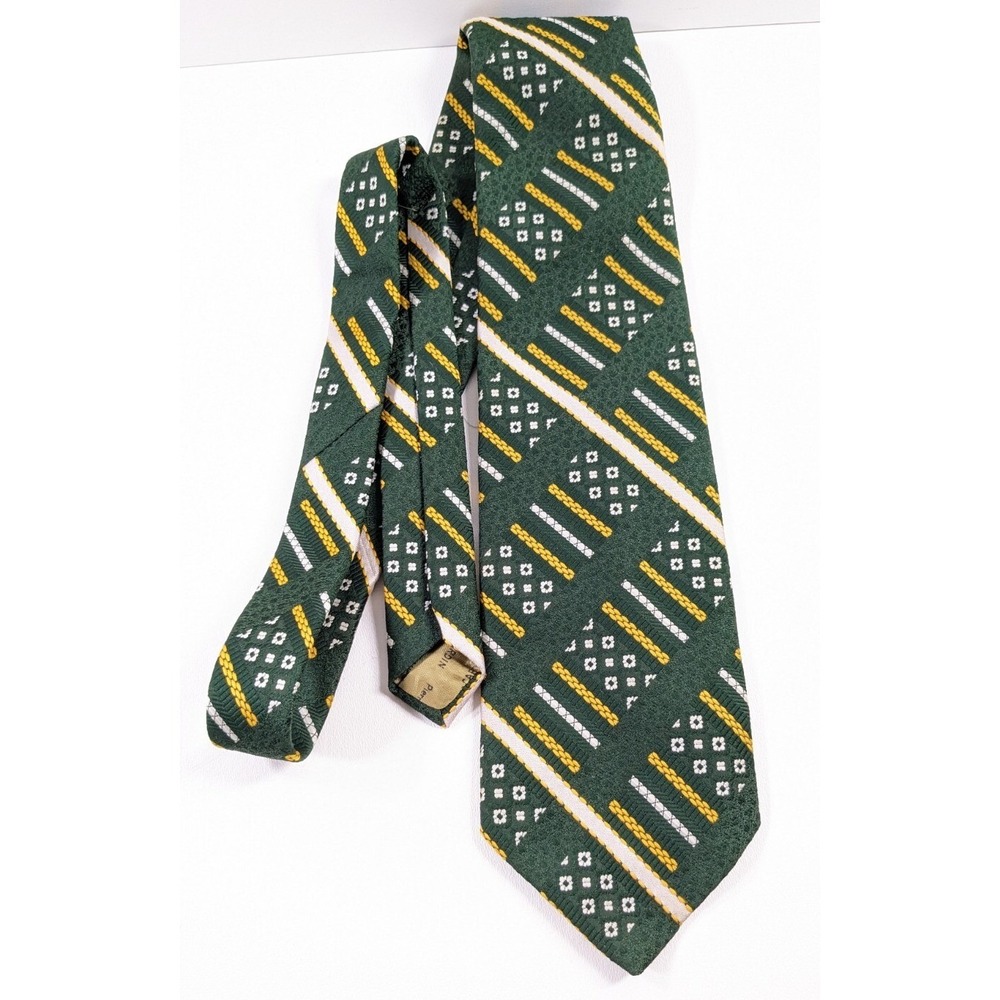 Pierre Cardin Mens Vintage Green Geometric Striped Floral Polyester Tie 4 Inch
